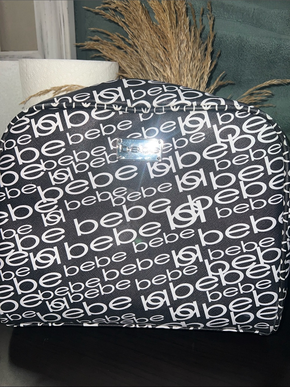 BEBE Black and White Logo Toiletry/Cosmetic Bag